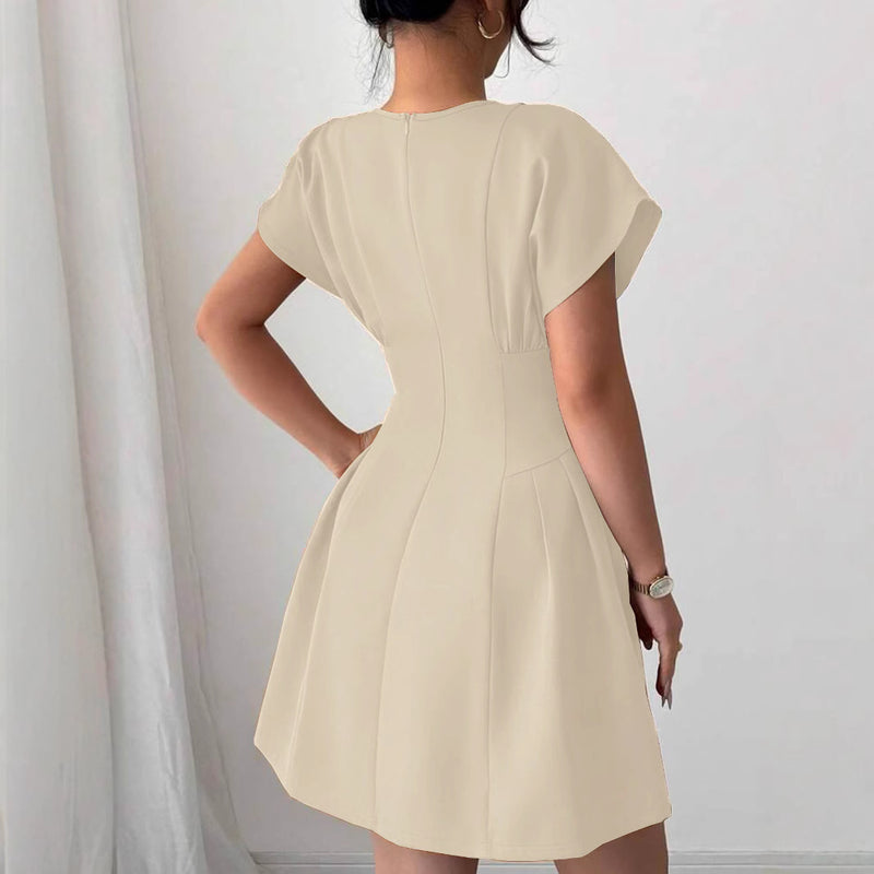 New Elegant Slim-fit Simple Waist-tie Solid Color High-waist Dress