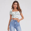 Women's Square Neck Casual Short Sleeve Floral Top