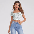Women's Square Neck Casual Short Sleeve Floral Top