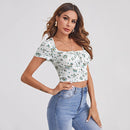 Women's Square Neck Casual Short Sleeve Floral Top