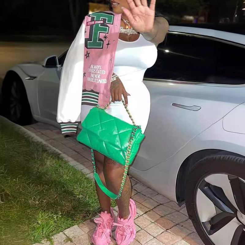 Casual Letter Print Ribbed Spliced Jacket Coat