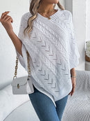 Casual Solid Color Cable Knit Loose Poncho Sweater Coat