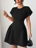 New Elegant Slim-fit Simple Waist-tie Solid Color High-waist Dress