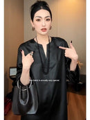 Spring And Autumn New Season Elegant Loose Slim Solid Color Dress