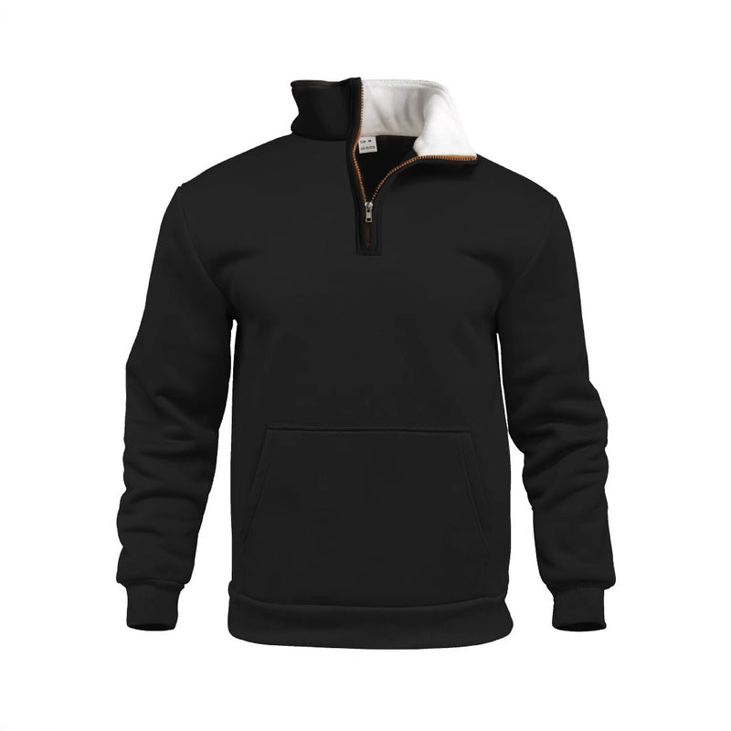 Casual Outdoor High Neck Half-Zip Pocket Long Sleeve Sweatshirt
