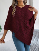 Casual Solid Color Cable Knit Loose Poncho Sweater Coat