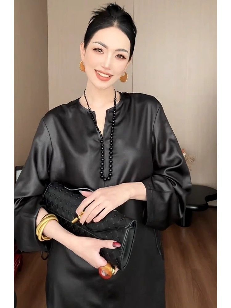 Spring And Autumn New Season Elegant Loose Slim Solid Color Dress