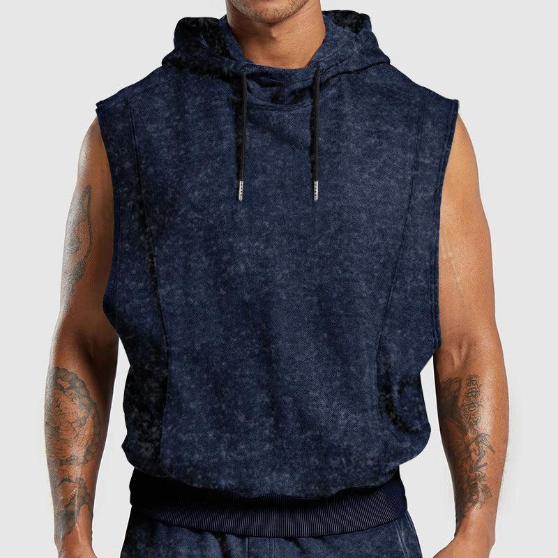 Men's Fashion Distressed All-over Printed Floral Sleeveless Hooded Top