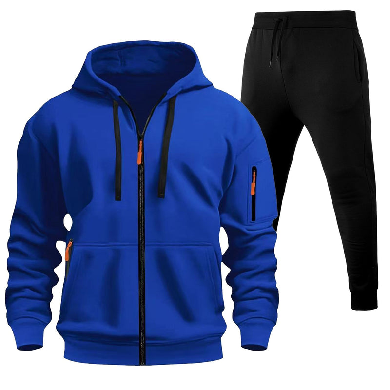Men's Sports Hoodie Zip-up Multi-pocket Casual Hoodie Set
