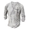 Men's Long Sleeve T-Shirt Button V-Neck Retro Oversize Youth
