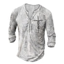 Men's Long Sleeve T-Shirt Button V-Neck Retro Oversize Youth