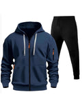 Men's Sports Hoodie Zip-up Multi-pocket Casual Hoodie Set