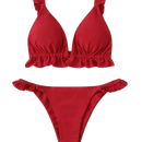 Conjunto Biquíni Babados Alças Franzidas Vermelho Vibrante