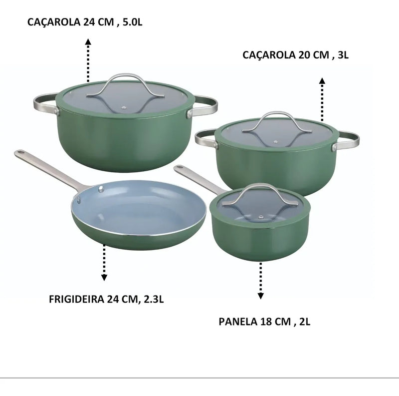 Jogo De Panelas Indução 4 Peças Verde