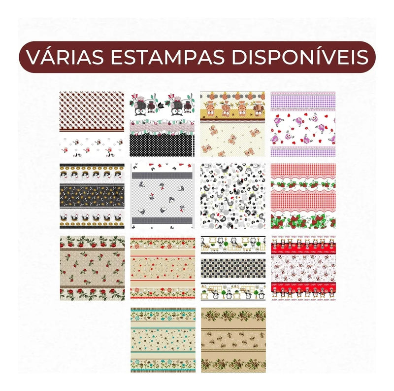 Kit 8 Peças Jogo De Cozinha Completo Estampado Com Cortinas