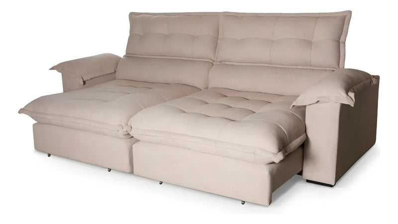 Sofá Retrátil Reclinável Aconchego 2,70m Bouclê Bege