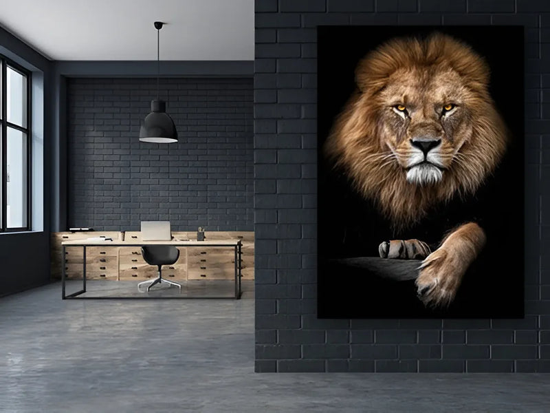 Quadro Grande Decoração Para Quarto Sala 130x90 Leão De Juda Cor Preto/Dourado Cor da armação Impress˜ao infinita