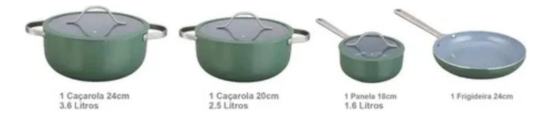 Jogo De Panelas Indução 4 Peças Verde