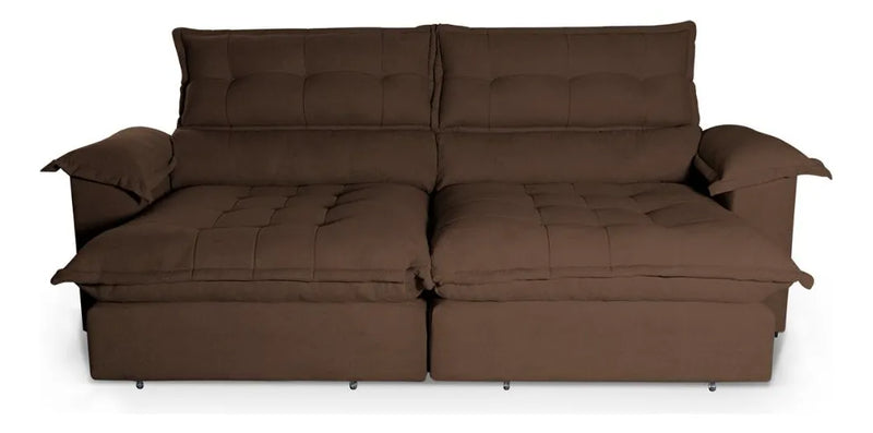 Sofá Retrátil Reclinável Aconchego 2,50m Bouclê Cafe