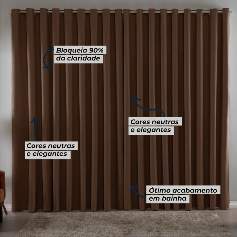 Cortina Blackout Em Tecido Grosso Tamanho 3 x 2.5m  Cor Marróm