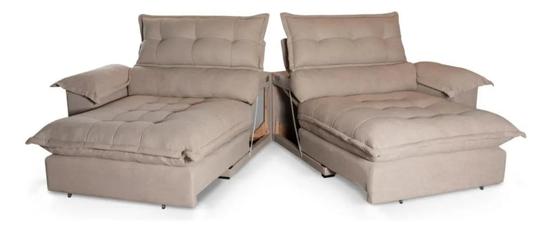 Sofá Retrátil Reclinável Aconchego 2,70m Bouclê Bege