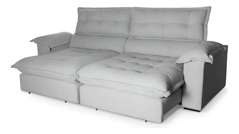 Sofá Retrátil Reclinável Aconchego 2,70m Bouclê Cinza