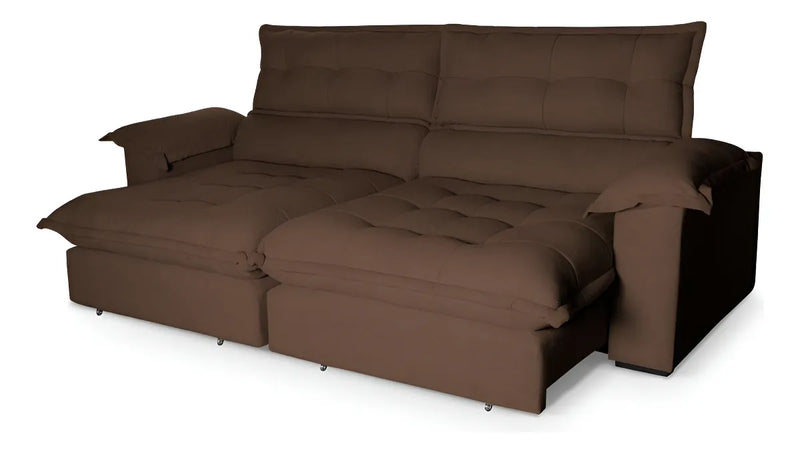 Sofá Retrátil Reclinável Aconchego 2,50m Bouclê Cafe