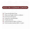 Kit 8 Peças Jogo De Cozinha Completo Estampado Com Cortinas