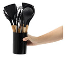 Kit 11 Utensílios De Cozinha Silicone Cabo De Madeira -