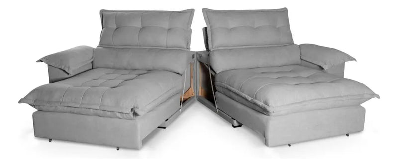 Sofá Retrátil Reclinável Aconchego 2,70m Bouclê Cinza