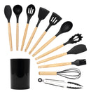 Kit 11 Utensílios De Cozinha Silicone Cabo De Madeira -
