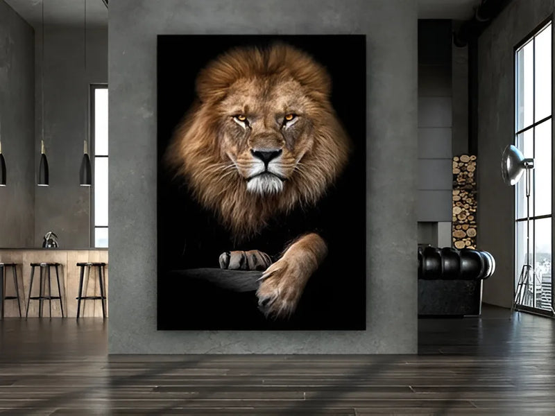 Quadro Grande Decoração Para Quarto Sala 130x90 Leão De Juda Cor Preto/Dourado Cor da armação Impress˜ao infinita