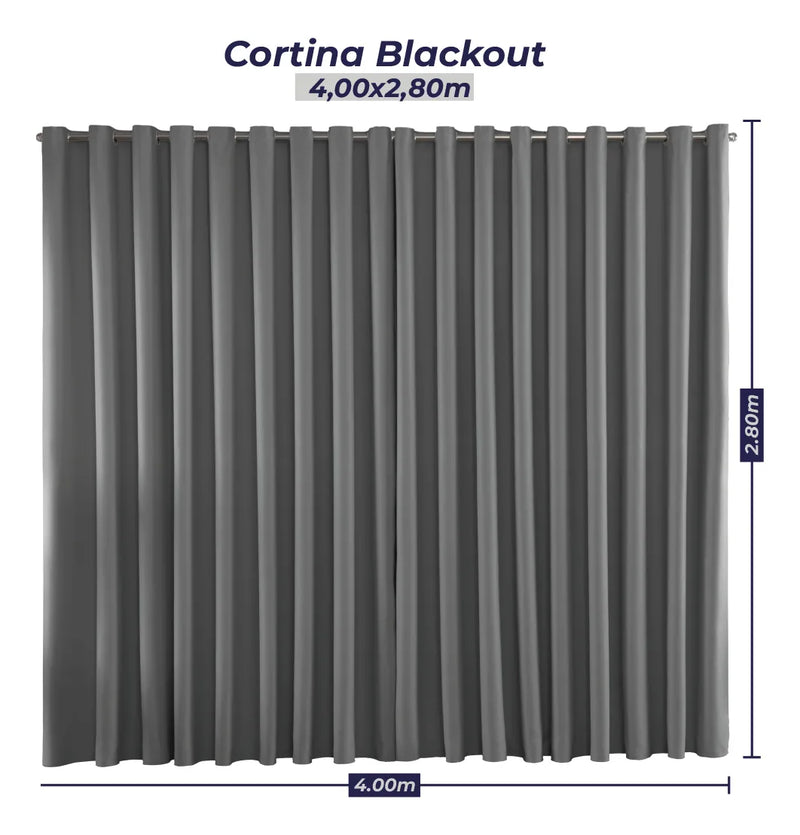 Cortina Blackout Liso 4 Metros X2,80m Blecaute Bloqueia 100% Cor Cinza