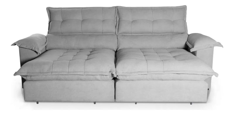 Sofá Retrátil Reclinável Aconchego 2,70m Bouclê Cinza