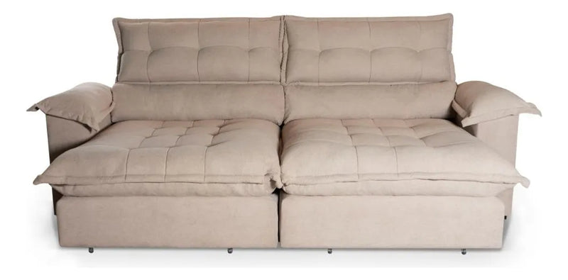 Sofá Retrátil Reclinável Aconchego 2,70m Bouclê Bege