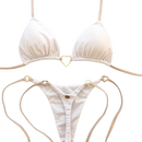 Biquíni Branco Cortininha Luxo com Pingente de Coração Dourado Regulável