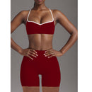 Women's Simple Nude Feel Beauty Back Exercise Contrast Color Bra Yoga Pants