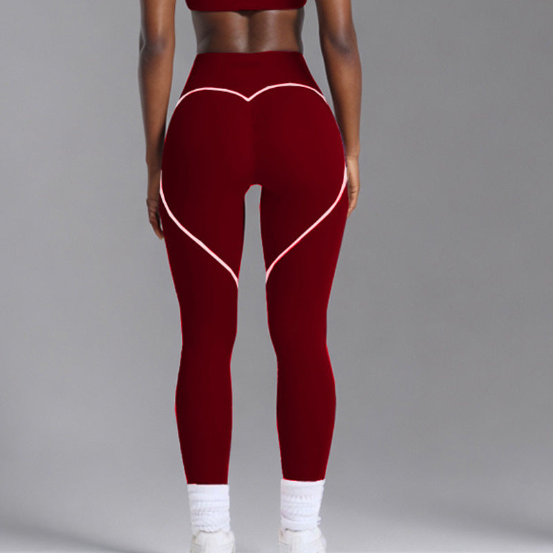 Women's Simple Nude Feel Beauty Back Exercise Contrast Color Bra Yoga Pants