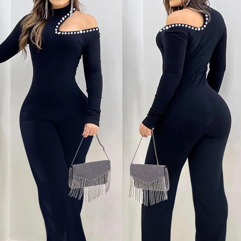 Women's Hollow-out Rhinestone Slim Jumpsuit