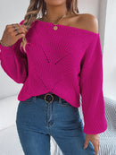 Casual Hollow Out Off-Shoulder Lantern Sleeve Sweater