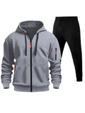 Men's Sports Hoodie Zip-up Multi-pocket Casual Hoodie Set