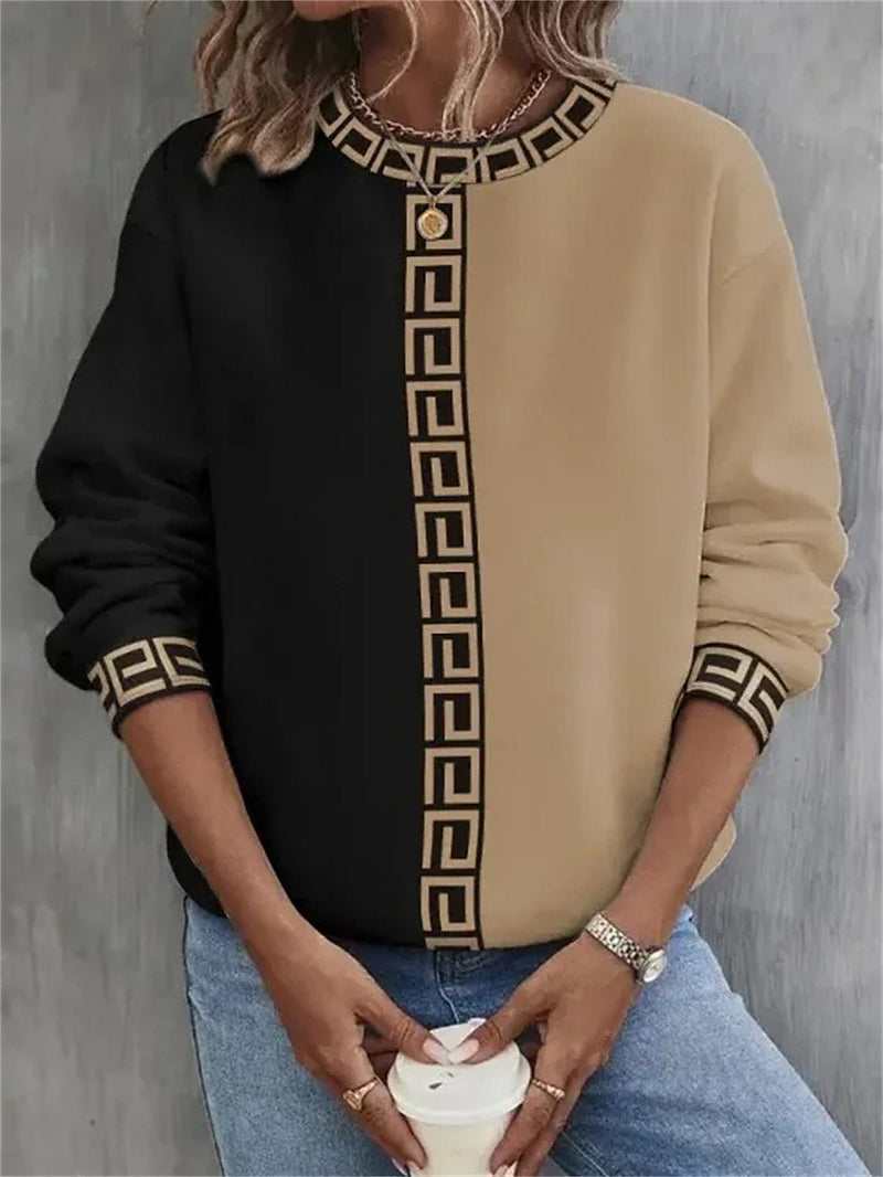 Color-blocked Hoodie Casual Sporty Round-neck Long-sleeve Top