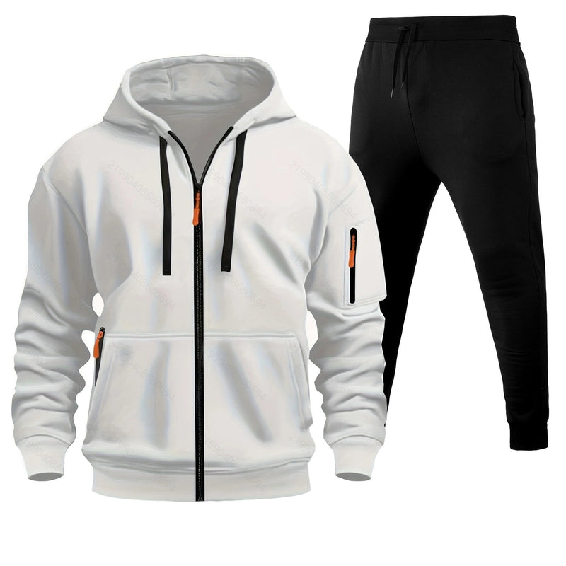 Men's Sports Hoodie Zip-up Multi-pocket Casual Hoodie Set