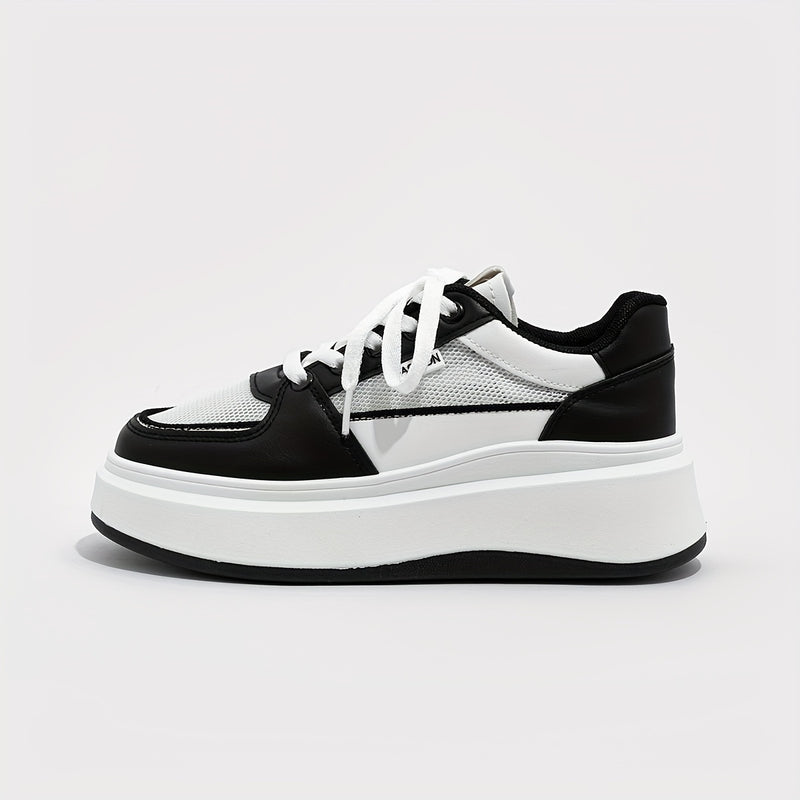 Women's Breathable Mesh Sneakers, Solid Lace Up Platform Skate Shoes, Thick Soled Platform Casual Sneakers