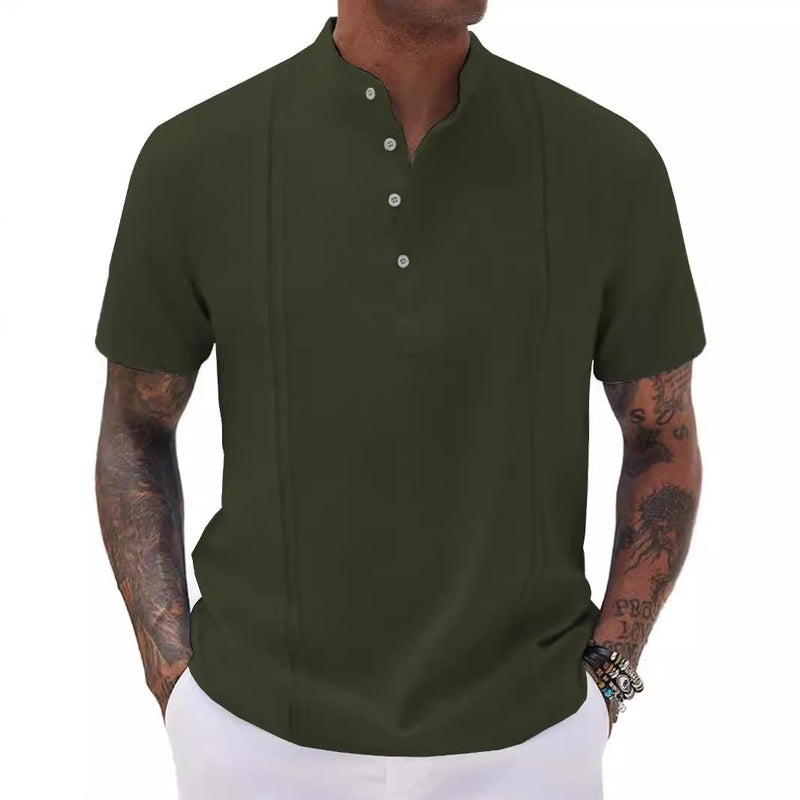 Men's Striped Solid Color Half-button Cardigan Top