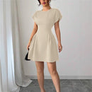 New Elegant Slim-fit Simple Waist-tie Solid Color High-waist Dress