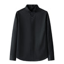 Men's Stand Collar Long Sleeve Slim Fit Solid Color Pocket Shirt