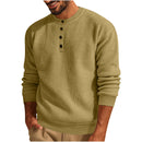 Solid Color Loose Casual Round Neck Long Sleeve Waffle Henley Shirt