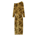 Fashionable And Elegant Women's Flocked Pleated Dress