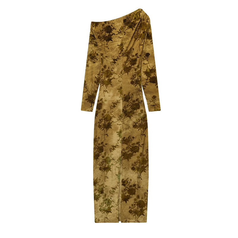 Fashionable And Elegant Women's Flocked Pleated Dress